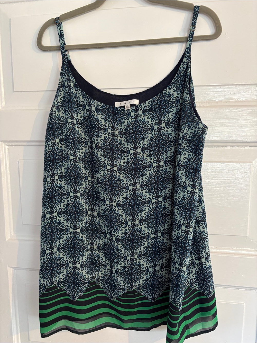 Cabi Casual Printed Spaghetti Strap Tank Top - Blue & Green XL